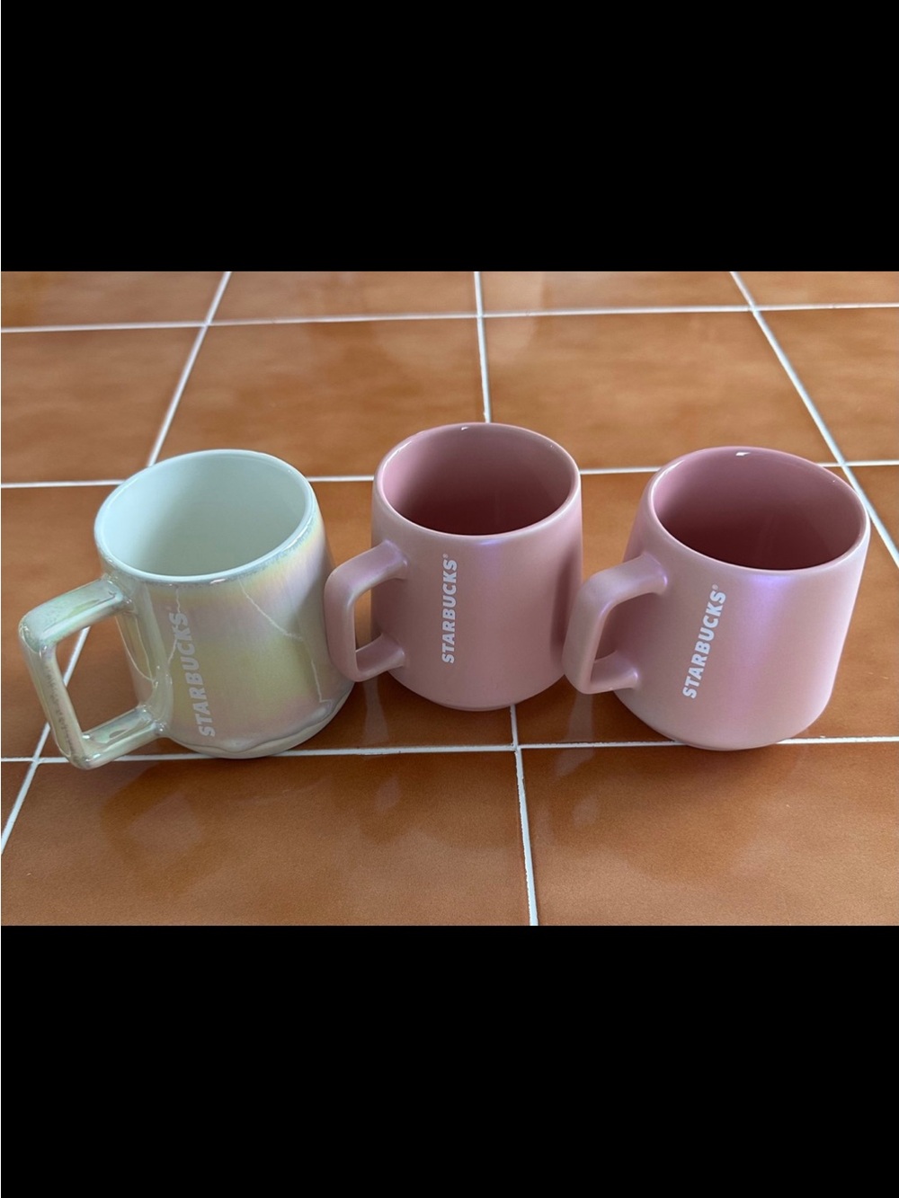 Set of 3 12 oz Starbucks Collector Holiday Mugs Ceramic Iridescent Pearl Pink
